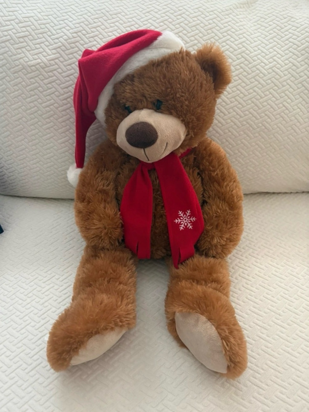 Holiday Brown Plush Teddy Bear with Red Hat and Scarf